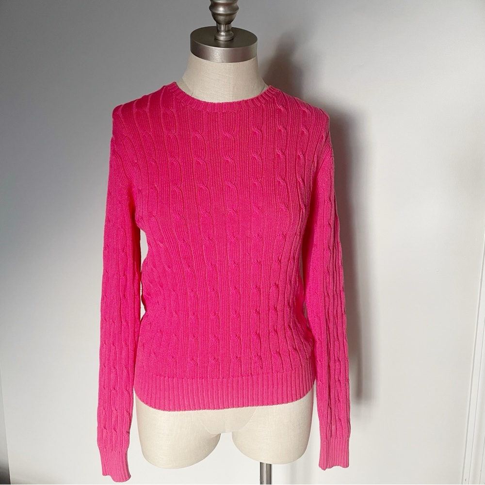 J. McLaughlin pink cable knit crew neck sweater size M